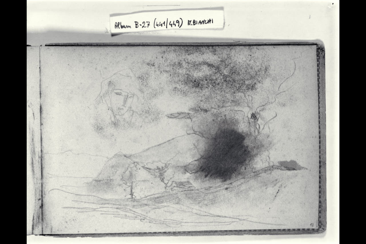 Abbozzo di paesaggio e di una testa femminile (disegno) di Bianchi, Mosè; Bianchi, Mosè (seconda metà sec. XIX)