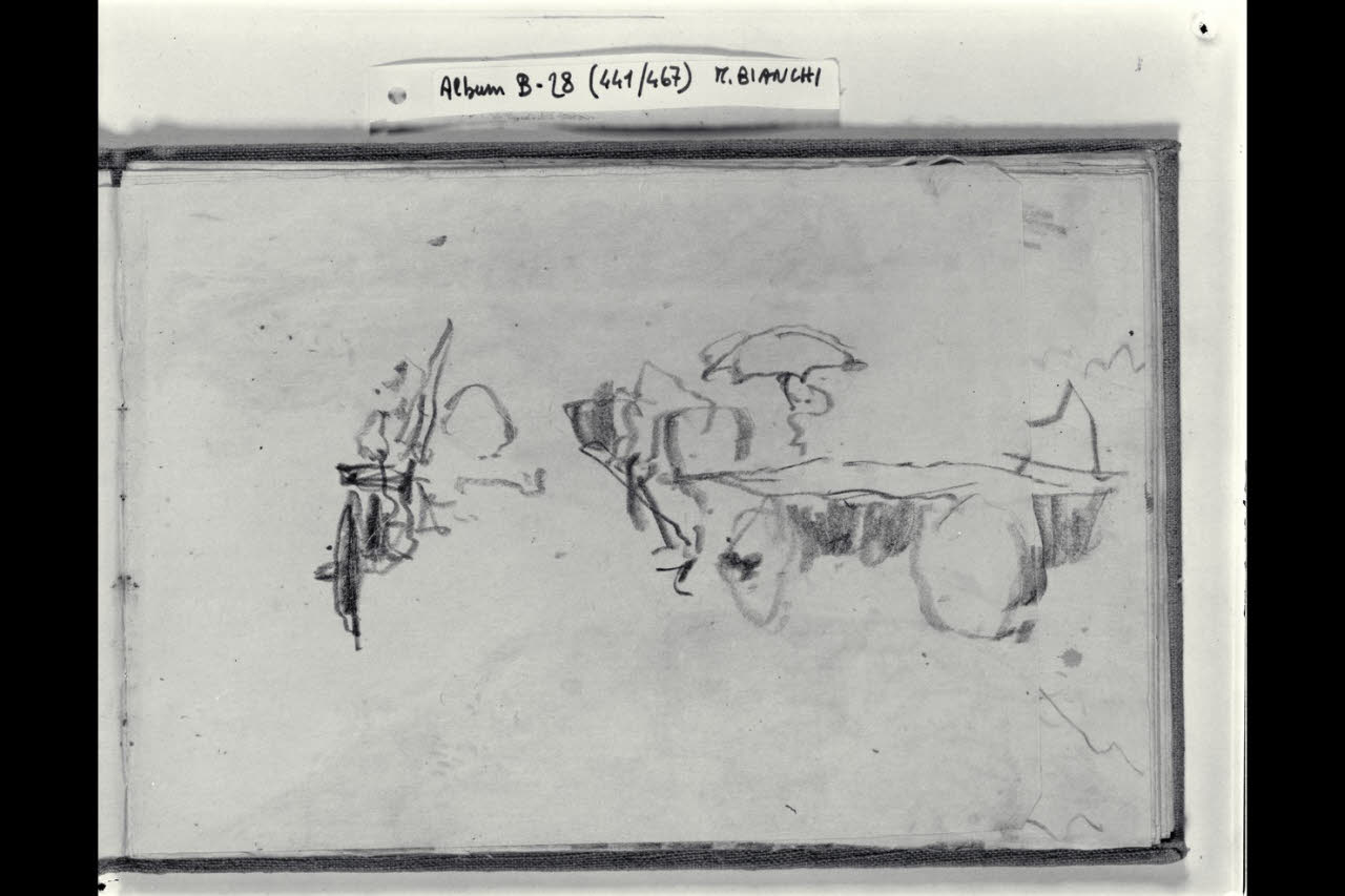 Due abbozzi di un carro trainato da un cavallo (disegno) di Bianchi, Mosè; Bianchi, Mosè (seconda metà sec. XIX)