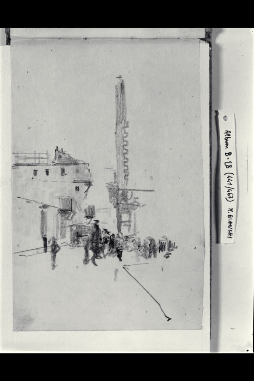 Strada urbana con macchiette (disegno) di Bianchi, Mosè; Bianchi, Mosè (seconda metà sec. XIX)