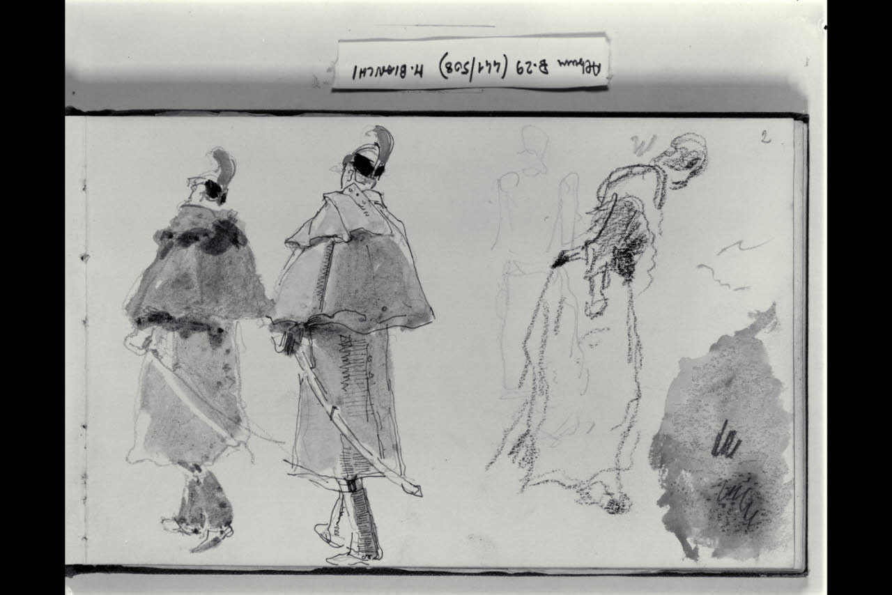 Due dragoni e una figuretta femminile (disegno) di Bianchi, Mosè; Bianchi, Mosè (seconda metà sec. XIX)