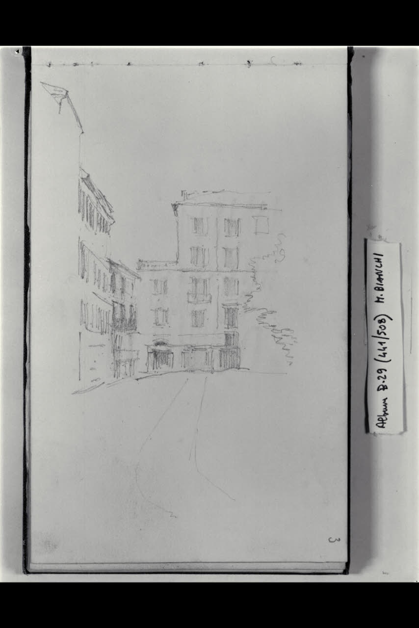 Scorcio e prospetto di case su di una strada (disegno) di Bianchi, Mosè; Bianchi, Mosè (seconda metà sec. XIX)