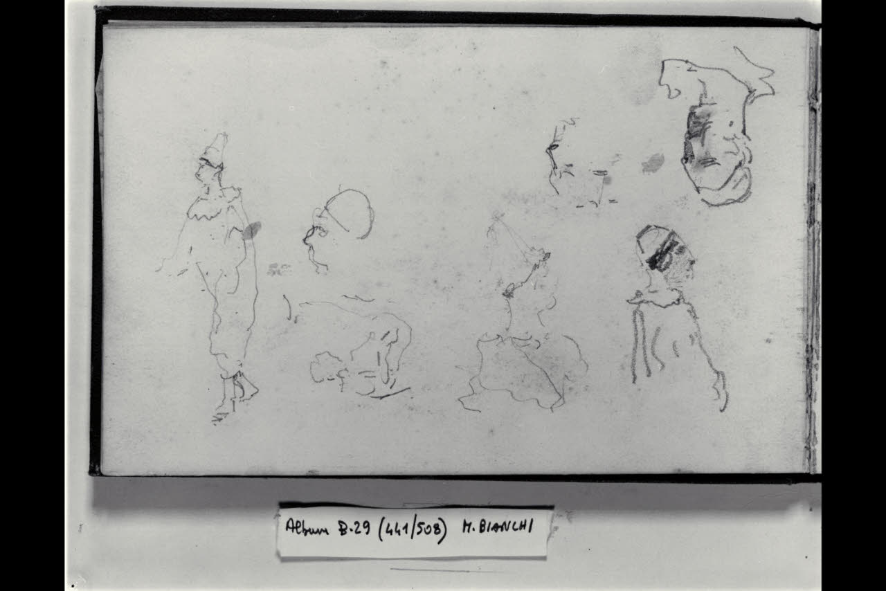 Abbozzi di teste e di figure di saltimbanchi (disegno) di Bianchi, Mosè; Bianchi, Mosè (seconda metà sec. XIX)