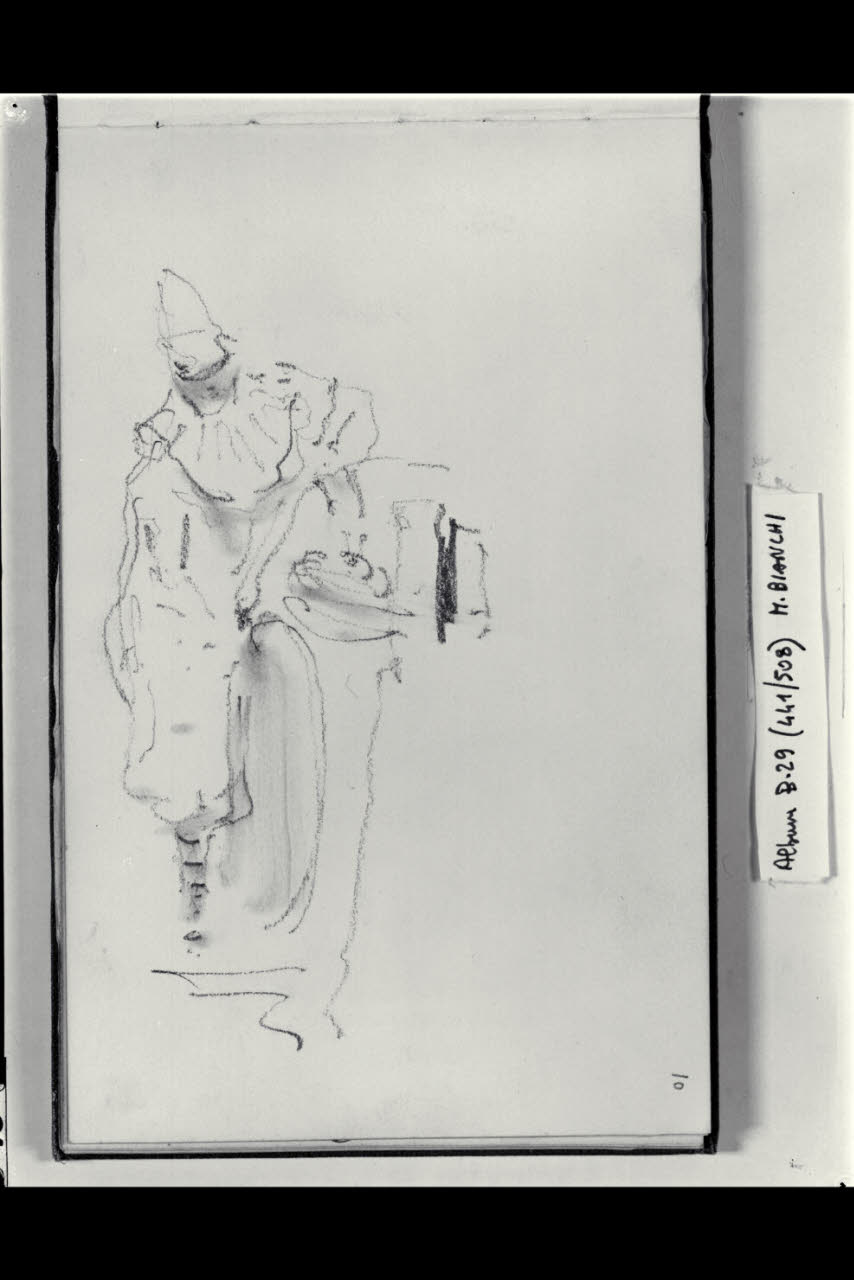 Figura di saltimbanco in atto di suonare un tamburo con coperchi (disegno) di Bianchi, Mosè; Bianchi, Mosè (seconda metà sec. XIX)