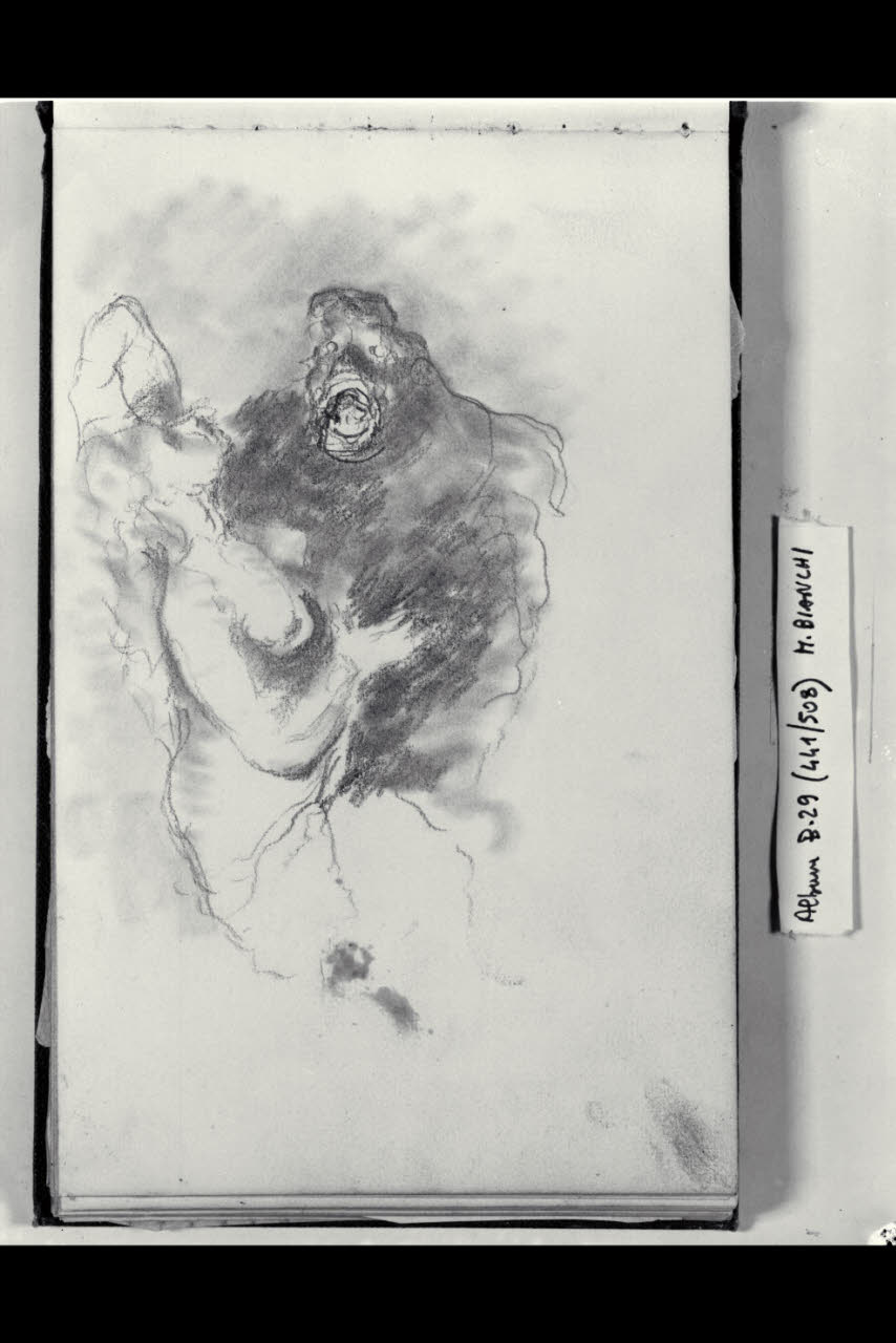 Gorilla che abbraccia una donna nuda (disegno) di Bianchi, Mosè; Bianchi, Mosè (seconda metà sec. XIX)