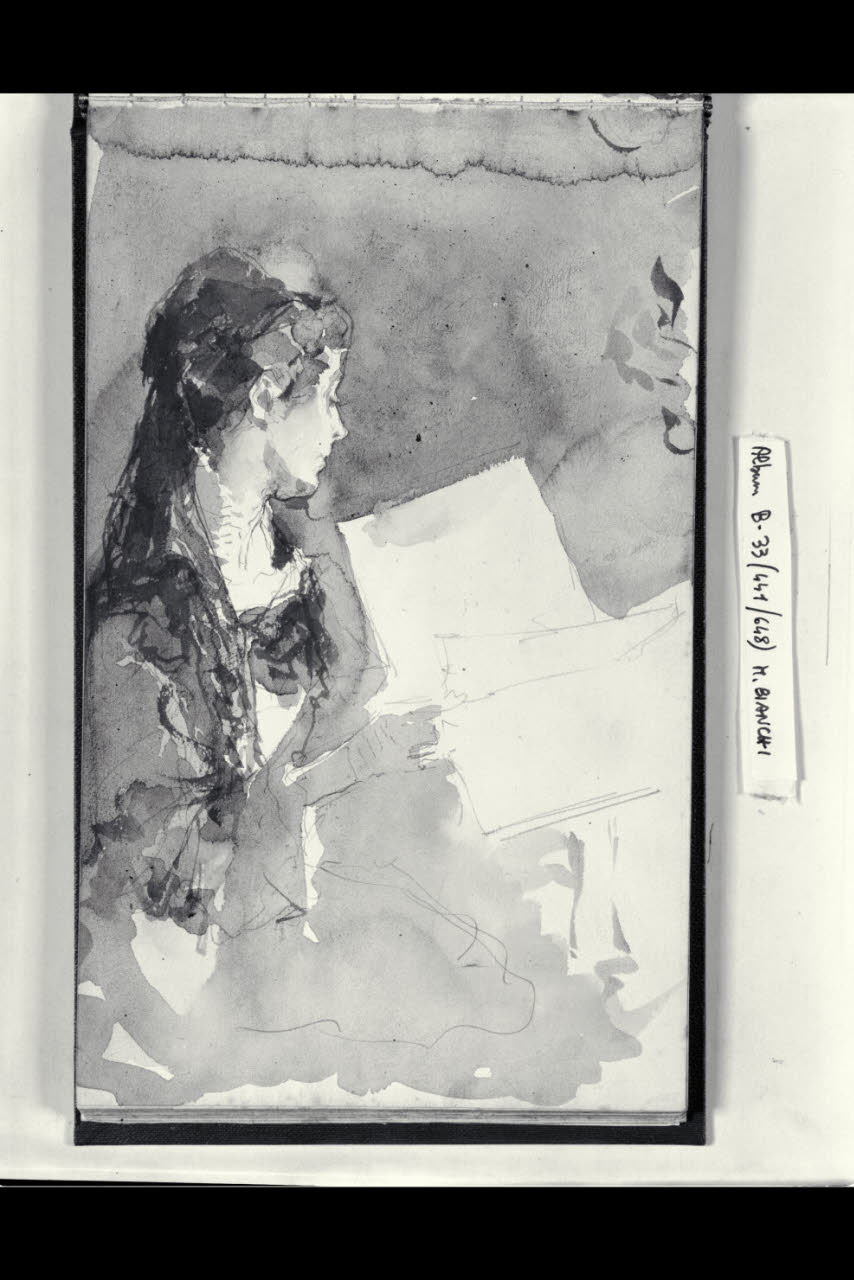 Studio per una "Lettrice" (disegno) di Bianchi, Mosè; Bianchi, Mosè (seconda metà sec. XIX)