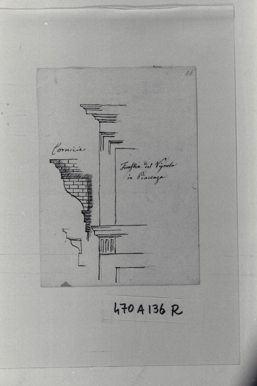 Rilievi di una finestra del Vignola, Rilievi di una finestra del Vignola (disegno) di Bianconi, Giacomo (sec. XIX)