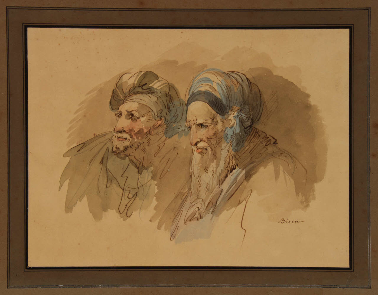 Due figure di vecchi a mezzo busto, Due figure di vecchi a mezzo busto (disegno) di Bison, Giuseppe Bernardino (secondo quarto sec. XIX)