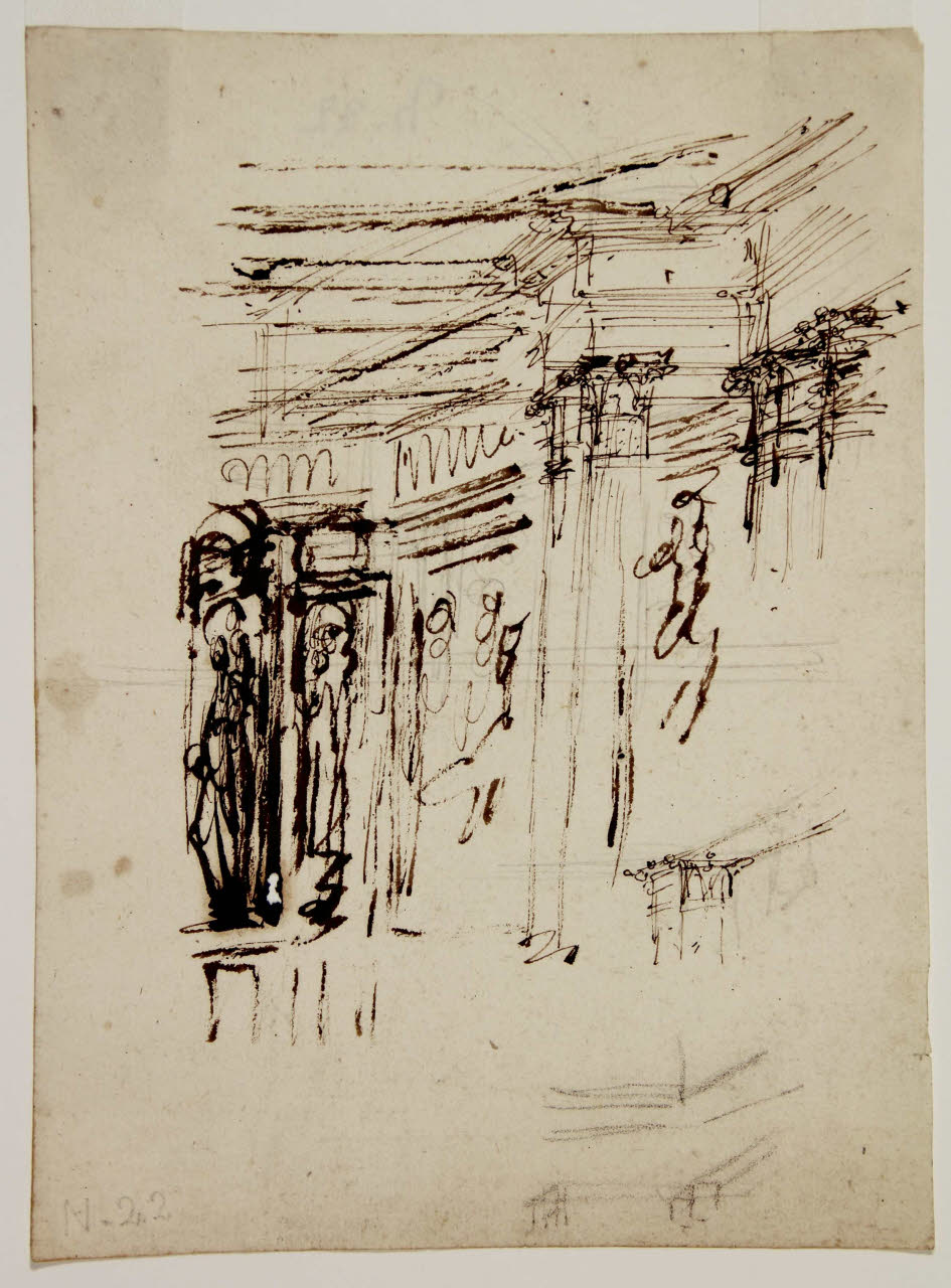 Motivo architettonico con statue e colonne, Motivo architettonico con statue e colonne (disegno) di Bison, Giuseppe Bernardino (secc. XVIII/ XIX)