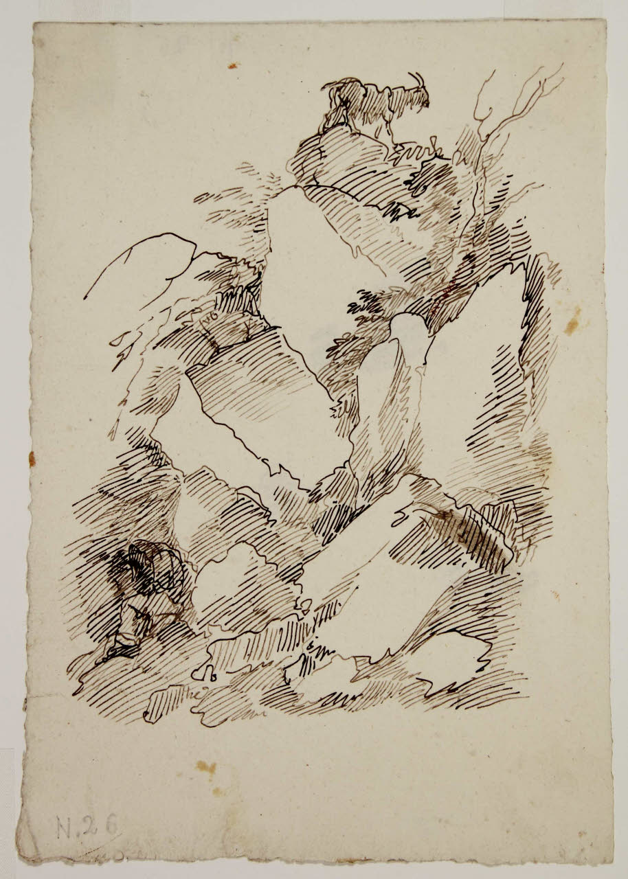 Gruppo di massi con una capra in cima, Gruppo di massi con una capra in cima (disegno) di Bison, Giuseppe Bernardino (secc. XVIII/ XIX)