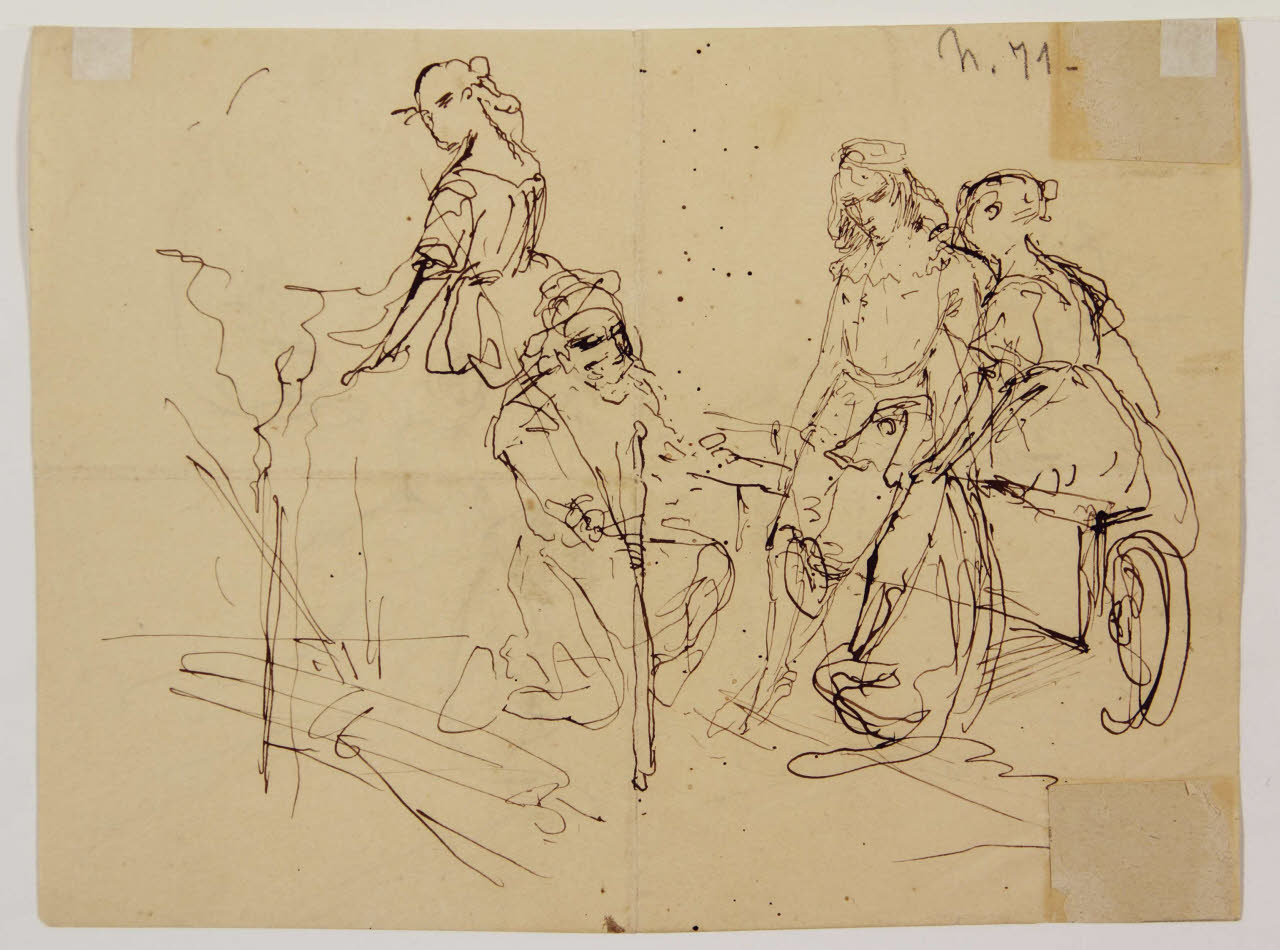 Quattro figure e un cane, Quattro figure e un cane (disegno) di Bison, Giuseppe Bernardino (secc. XVIII/ XIX)