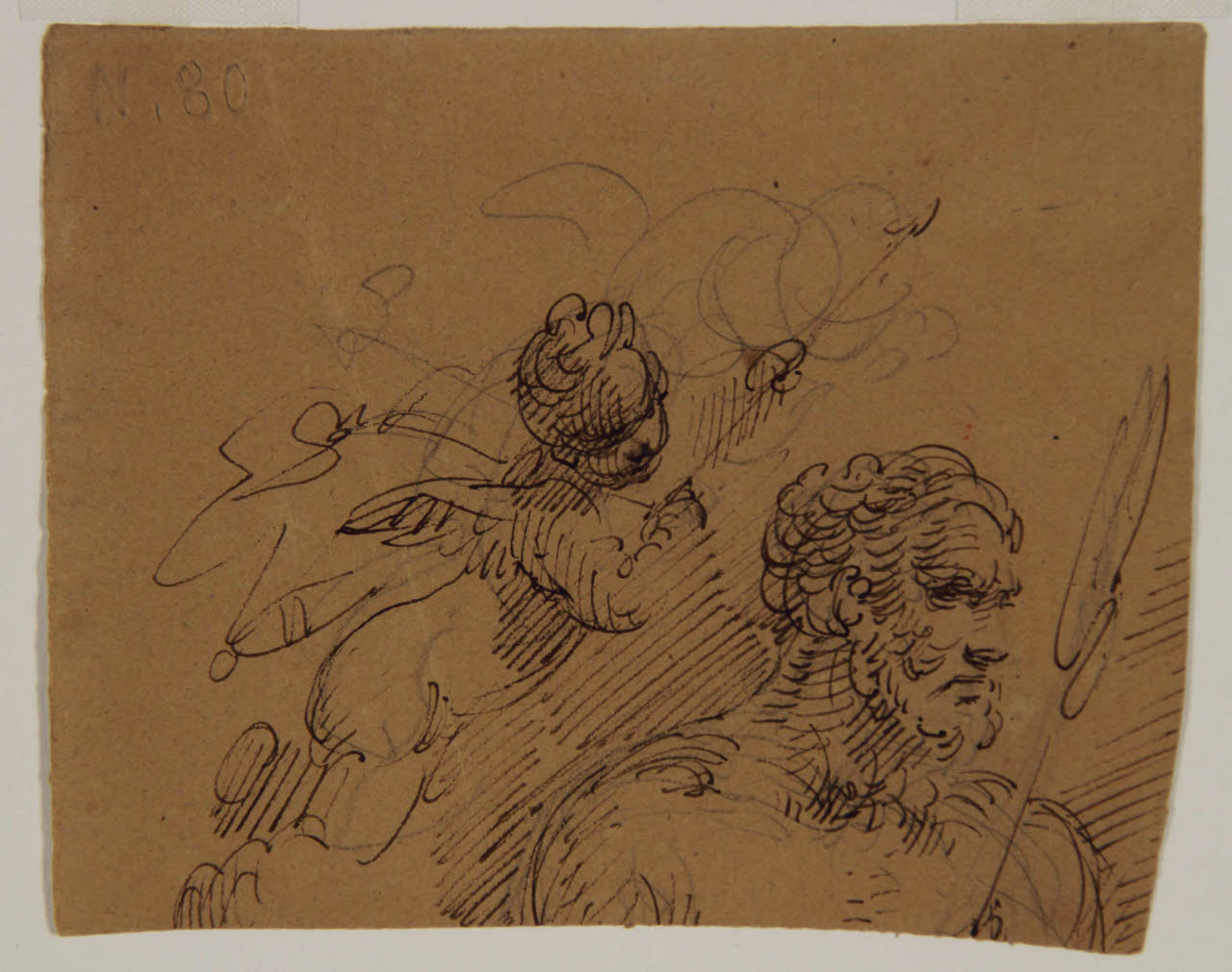 Testa d'uomo barbuto e putto alato, Testa d'uomo barbuto e putto alato (disegno) di Bison, Giuseppe Bernardino (secc. XVIII/ XIX)