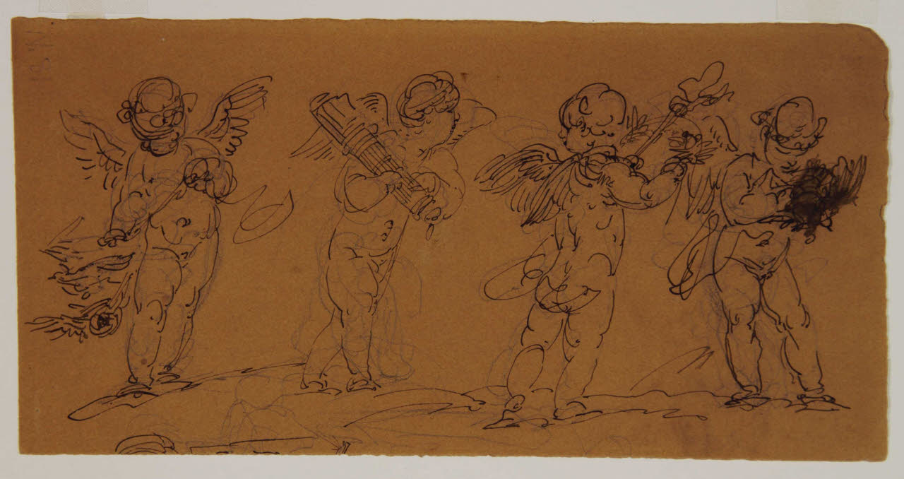 Quattro amorini con attributi iconografici, Quattro amorini con attributi iconografici (disegno) di Bison, Giuseppe Bernardino (secc. XVIII/ XIX)