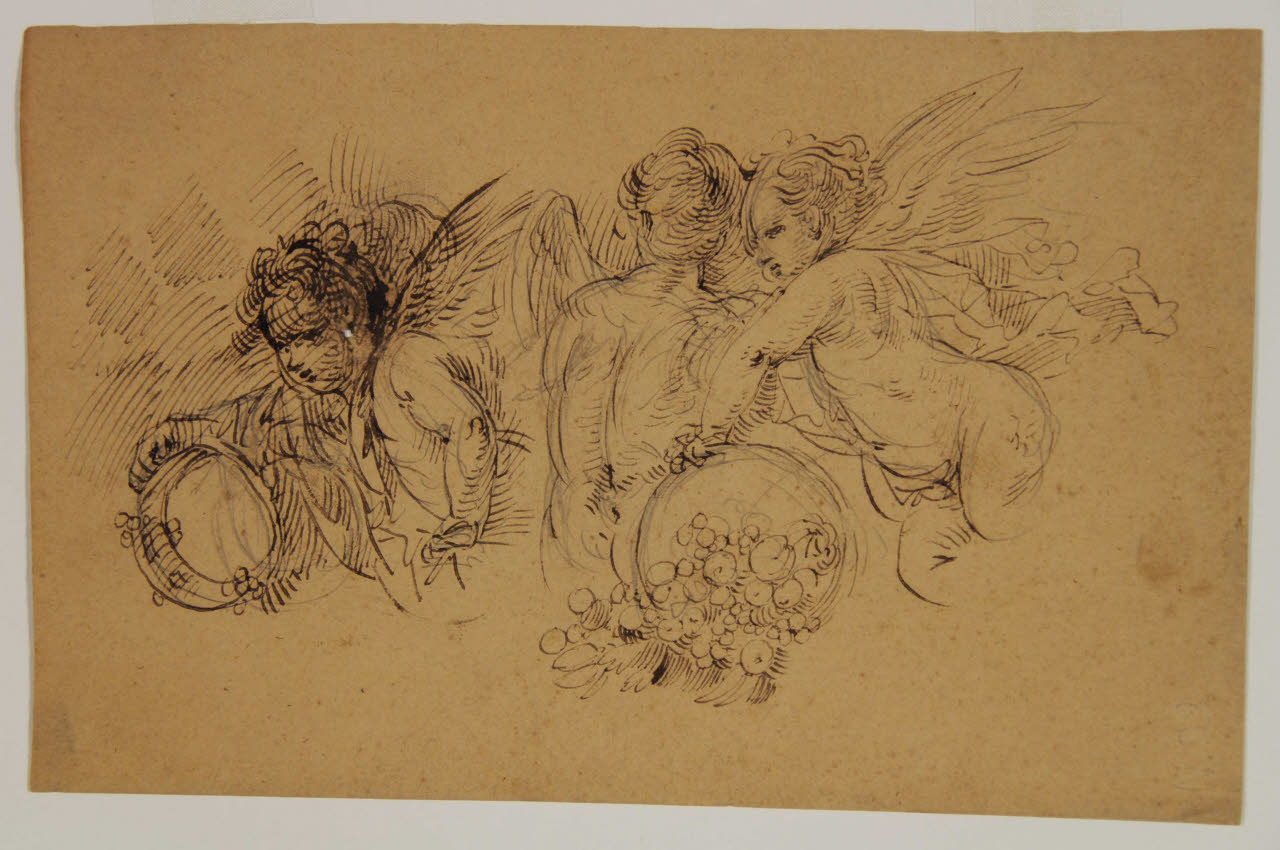 Tre putti alati con frutti e fiori, Tre putti alati con frutti e fiori (disegno) di Bison, Giuseppe Bernardino (secc. XVIII/ XIX)