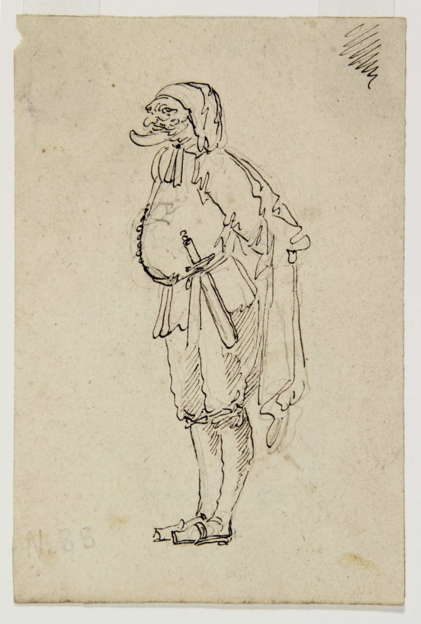 Figura maschile mascherata (Pantalone), Figura maschile mascherata (Pantalone) (disegno) di Bison, Giuseppe Bernardino (secc. XVIII/ XIX)