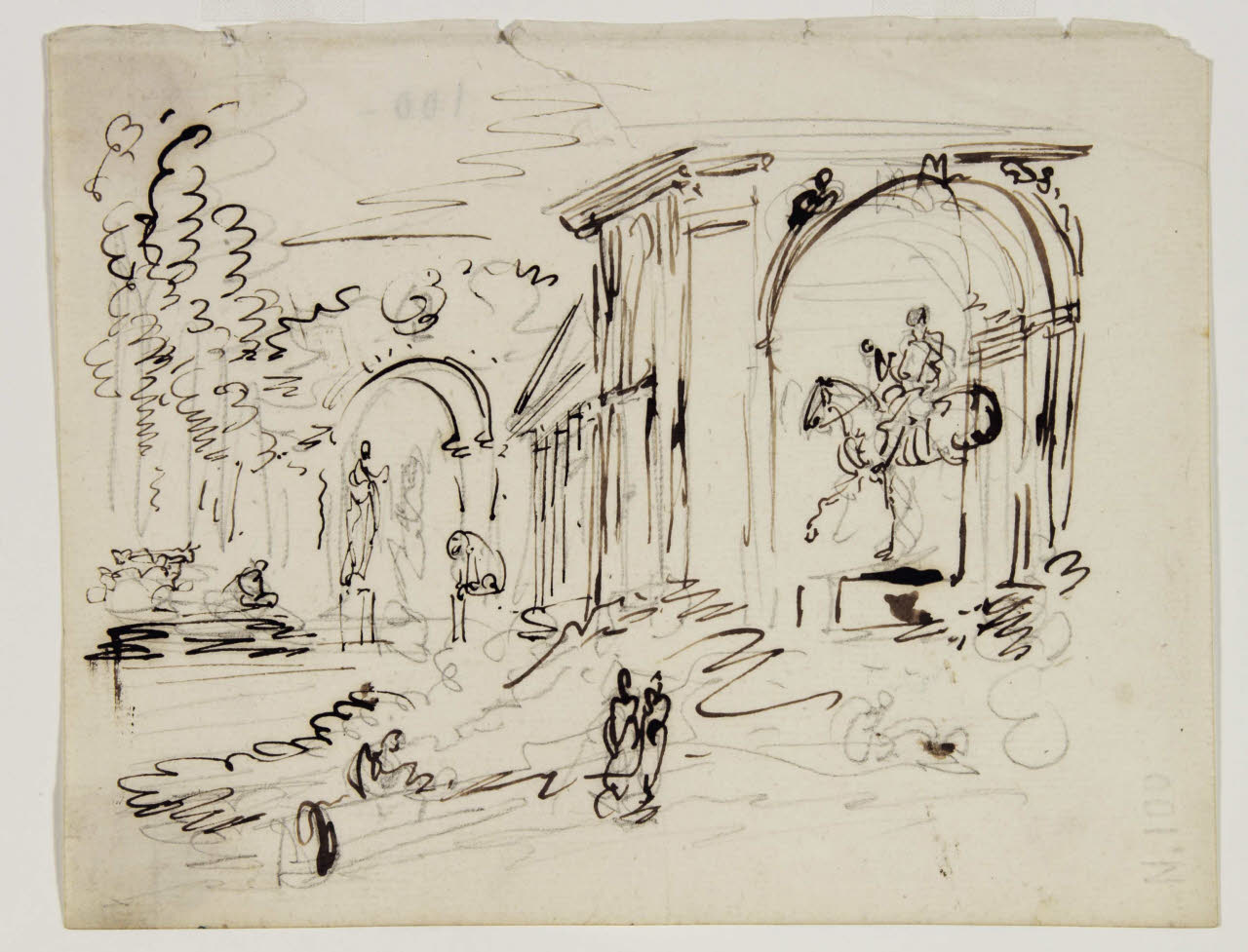 Monumenti architettonici con sculture, piante e macchiette, Monumenti architettonici con sculture, piante e macchiette (disegno) di Bison, Giuseppe Bernardino (secc. XVIII/ XIX)