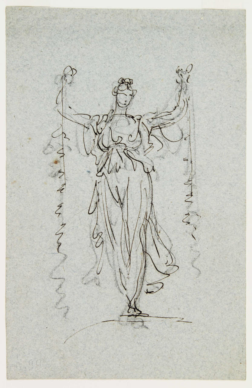 Figura femminile con in mano due festoni floreali, Figura femminile con in mano due festoni floreali (disegno) di Bison, Giuseppe Bernardino (secc. XVIII/ XIX)