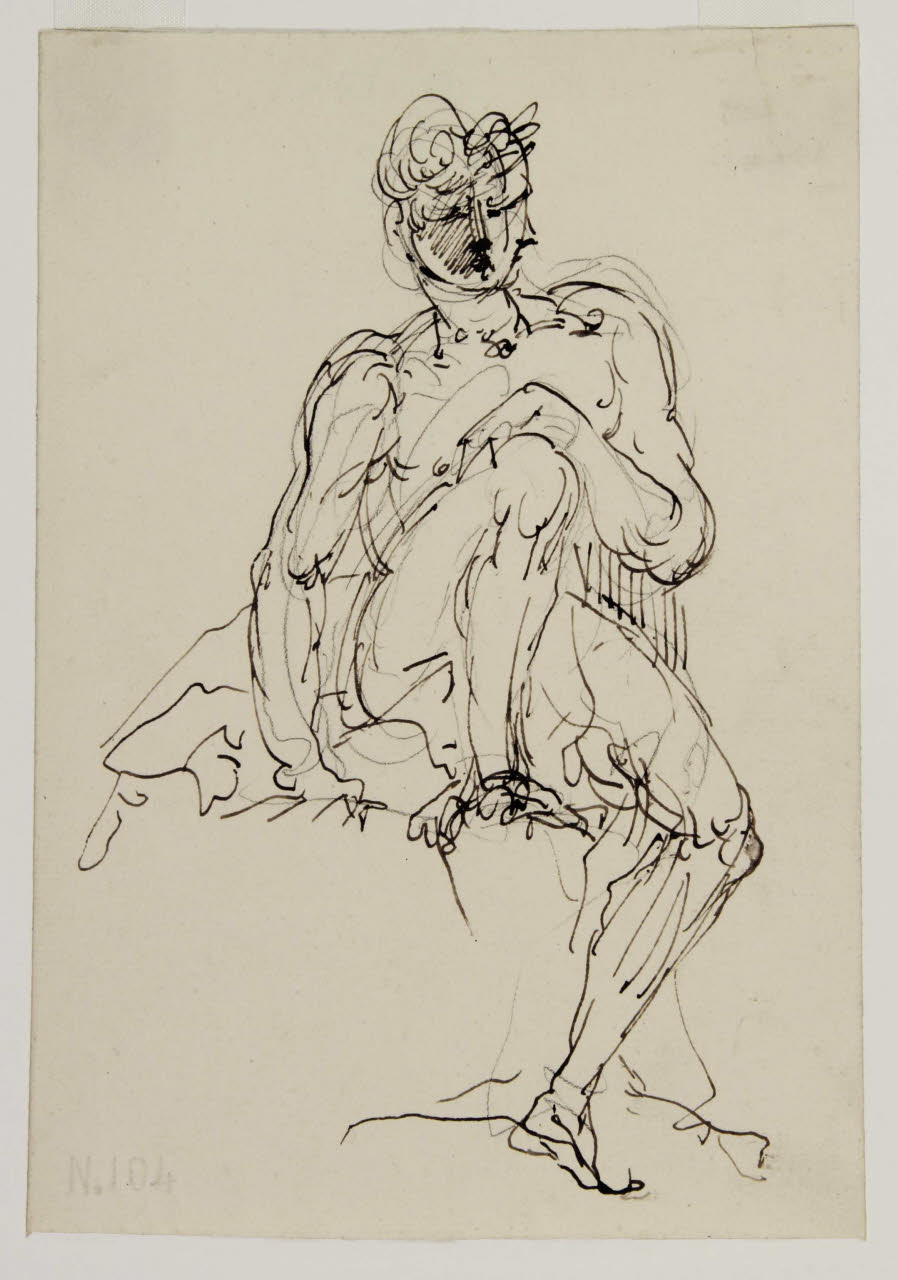 Studio di nudo maschile seduto e con una gamba piegata, Studio di nudo maschile seduto e con una gamba piegata (disegno) di Bison, Giuseppe Bernardino (secc. XVIII/ XIX)