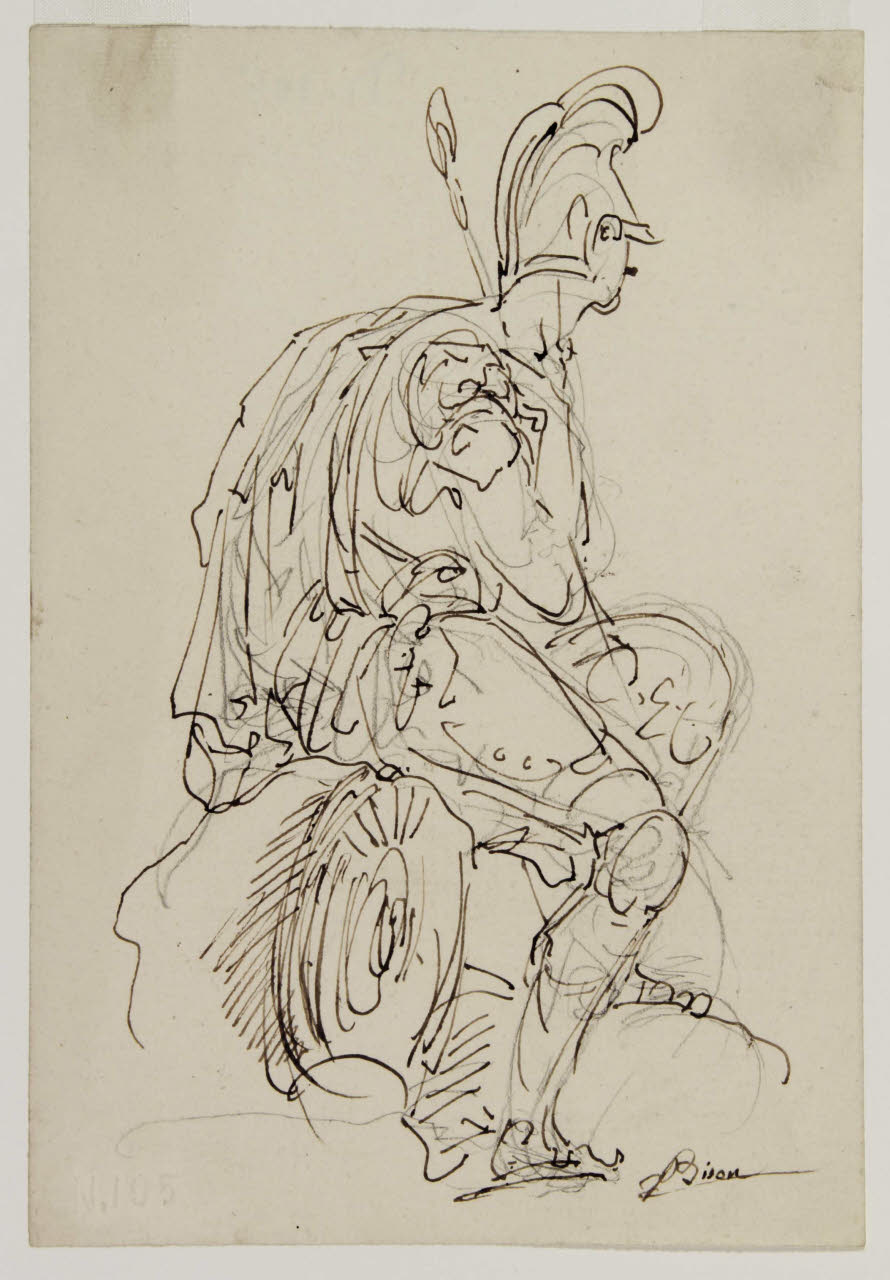 Guerriero seduto di spalle, Guerriero seduto di spalle (disegno) di Bison, Giuseppe Bernardino (secc. XVIII/ XIX)