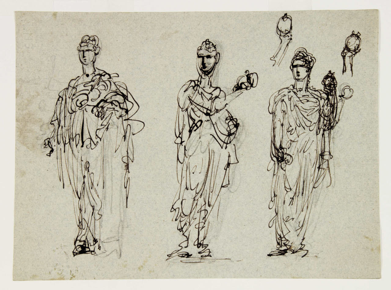 Tre figure panneggiate all'antica, Tre figure panneggiate all'antica (disegno) di Bison, Giuseppe Bernardino (secc. XVIII/ XIX)