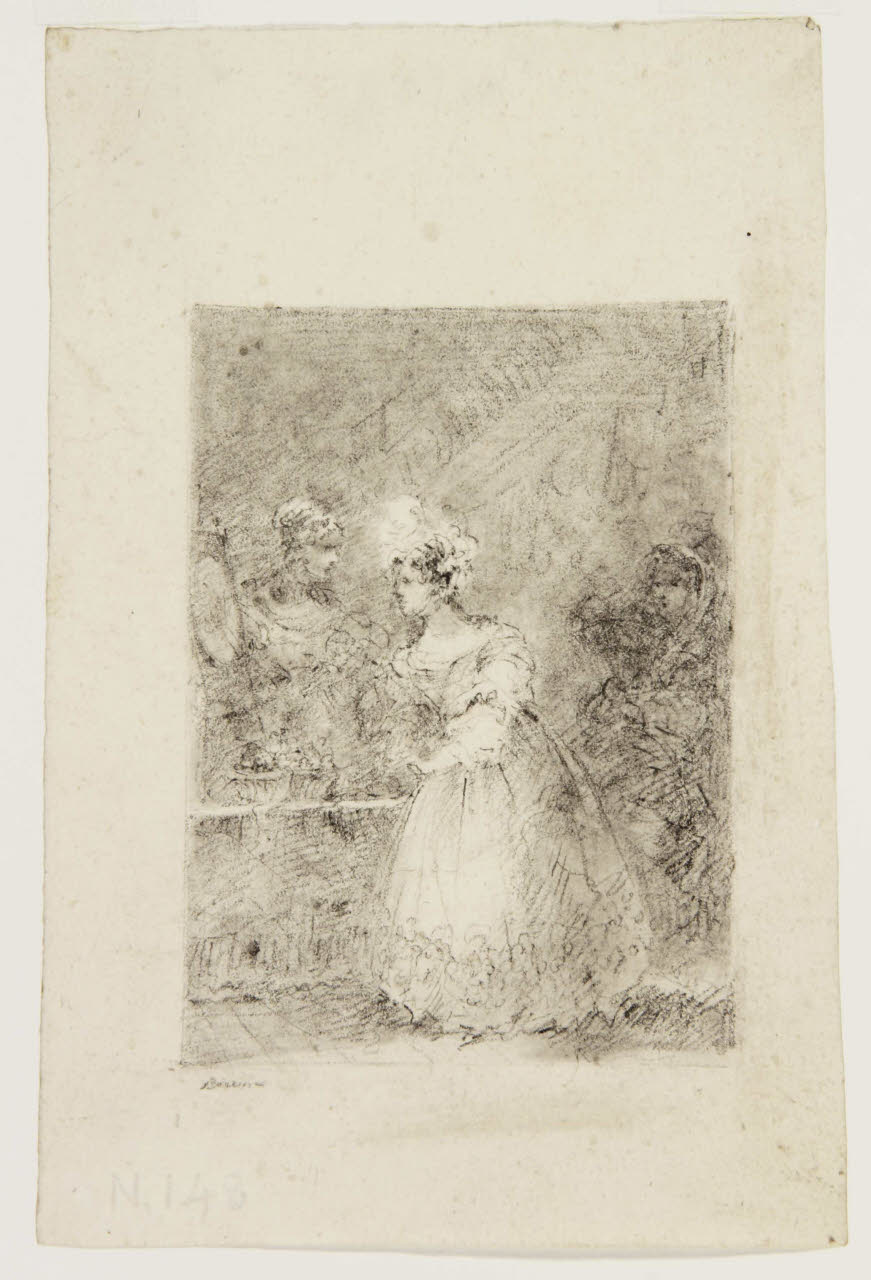 Composizione con figure femminili e uno specchio, Composizione con figure femminili e uno specchio (disegno) di Bison, Giuseppe Bernardino (secc. XVIII/ XIX)