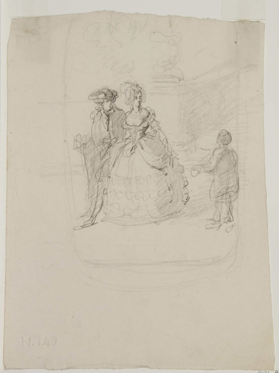 Coppia in costume settecentesco e un fanciullo, Coppia in costume settecentesco e un fanciullo (disegno) di Bison, Giuseppe Bernardino (secc. XVIII/ XIX)