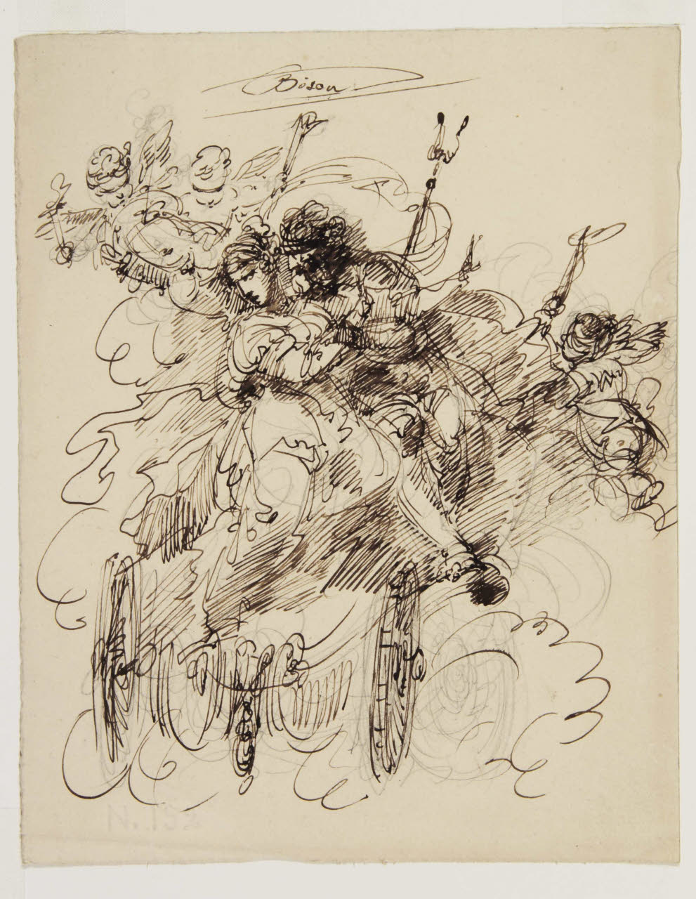 Composizione mitologica con due figure abbracciate e puttini, Composizione mitologica con due figure abbracciate e puttini (disegno) di Bison, Giuseppe Bernardino (secc. XVIII/ XIX)