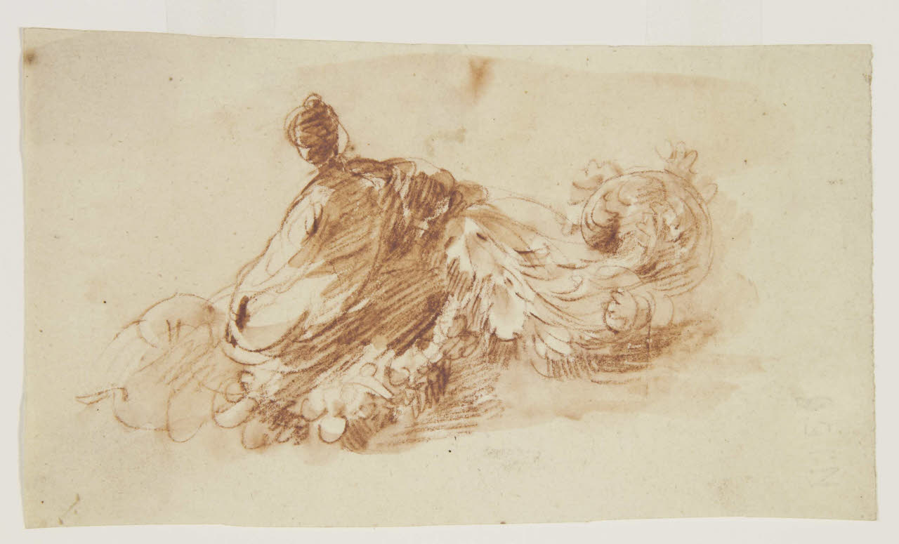 Figura femminile vista di spalle e particolare decorativo, Figura femminile vista di spalle e particolare decorativo (disegno) di Bison, Giuseppe Bernardino (secc. XVIII/ XIX)