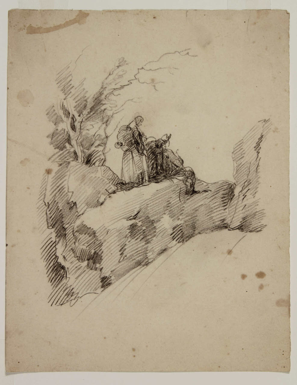 Particolare di paesaggio roccioso con due figure di contadini stanti, Particolare di paesaggio roccioso con due figure di contadini stanti (disegno) di Bison, Giuseppe Bernardino (secc. XVIII/ XIX)