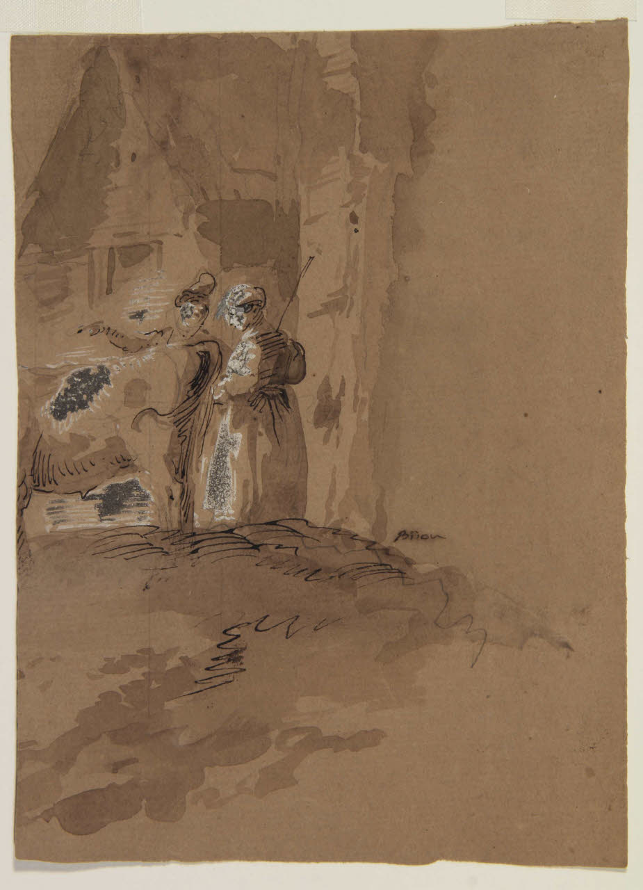 Studio di due pastori con un bovino, Studio di due pastori con un bovino (disegno) di Bison, Giuseppe Bernardino (secc. XVIII/ XIX)