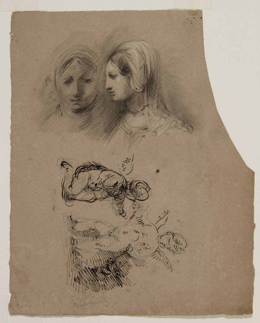 Studio di due teste femminili e di due putti alati, Studio di due teste femminili e di due putti alati (disegno) di Bison, Giuseppe Bernardino (secc. XVIII/ XIX)