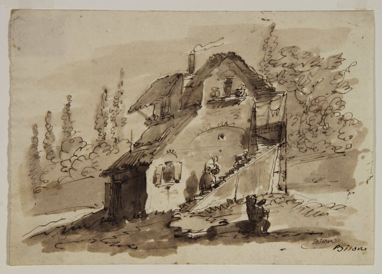 Casolare rustico con macchiette, Casolare rustico con macchiette (disegno) di Bison, Giuseppe Bernardino (secc. XVIII/ XIX)