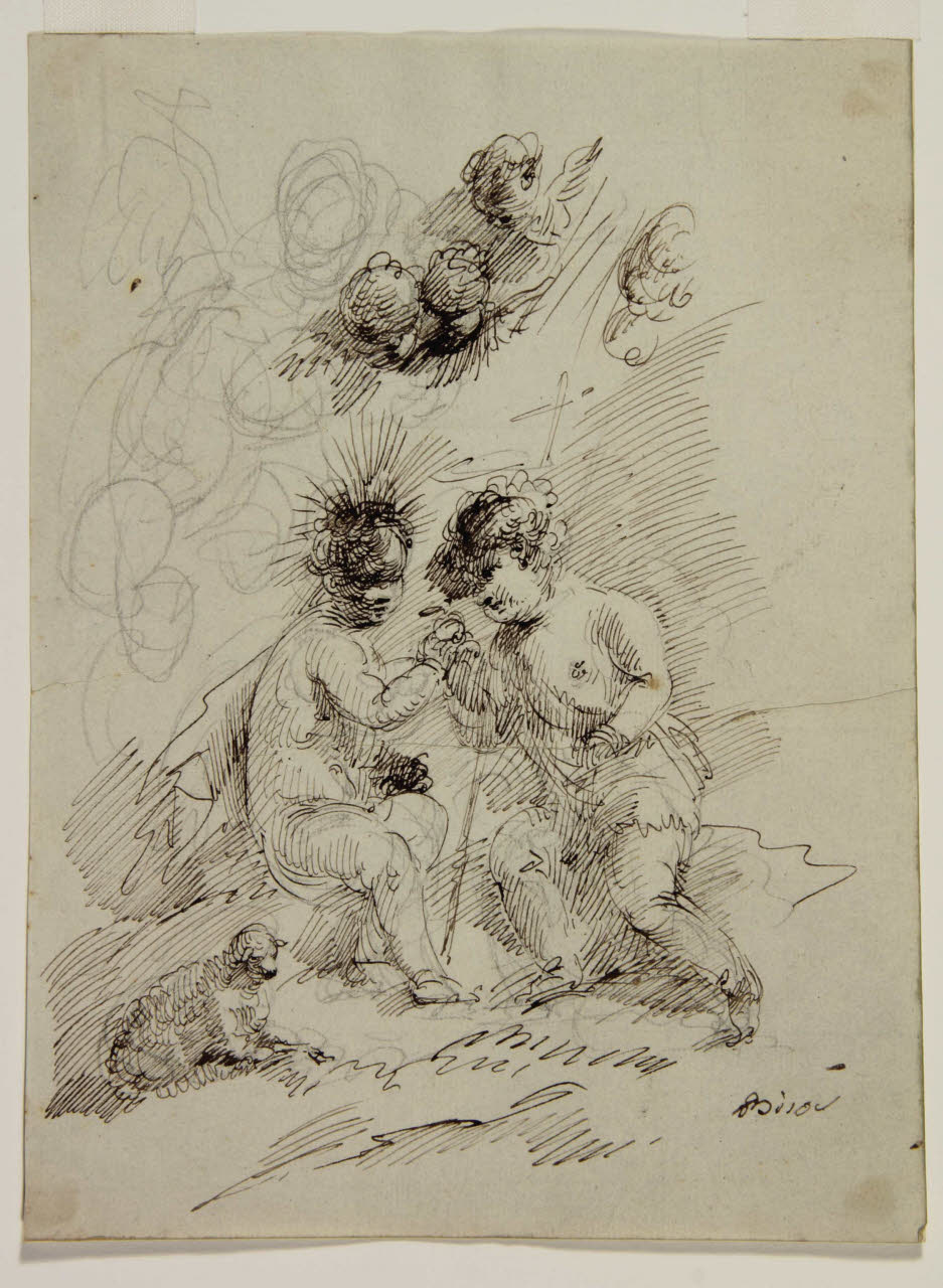 Gesù Bambino e san Giovannino con un agnello e teste di cherubini, Gesù Bambino e san Giovannino con un agnello e teste di cherubini (disegno) di Bison, Giuseppe Bernardino (secc. XVIII/ XIX)