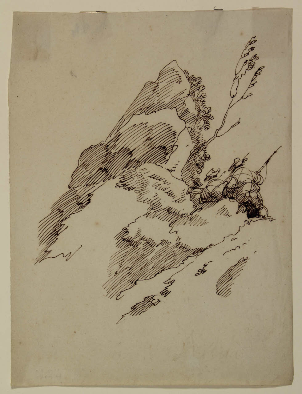 Particolare di paesaggio con massi e due figurette di spalle, Particolare di paesaggio con massi e due figurette di spalle (disegno) di Bison, Giuseppe Bernardino (secc. XVIII/ XIX)