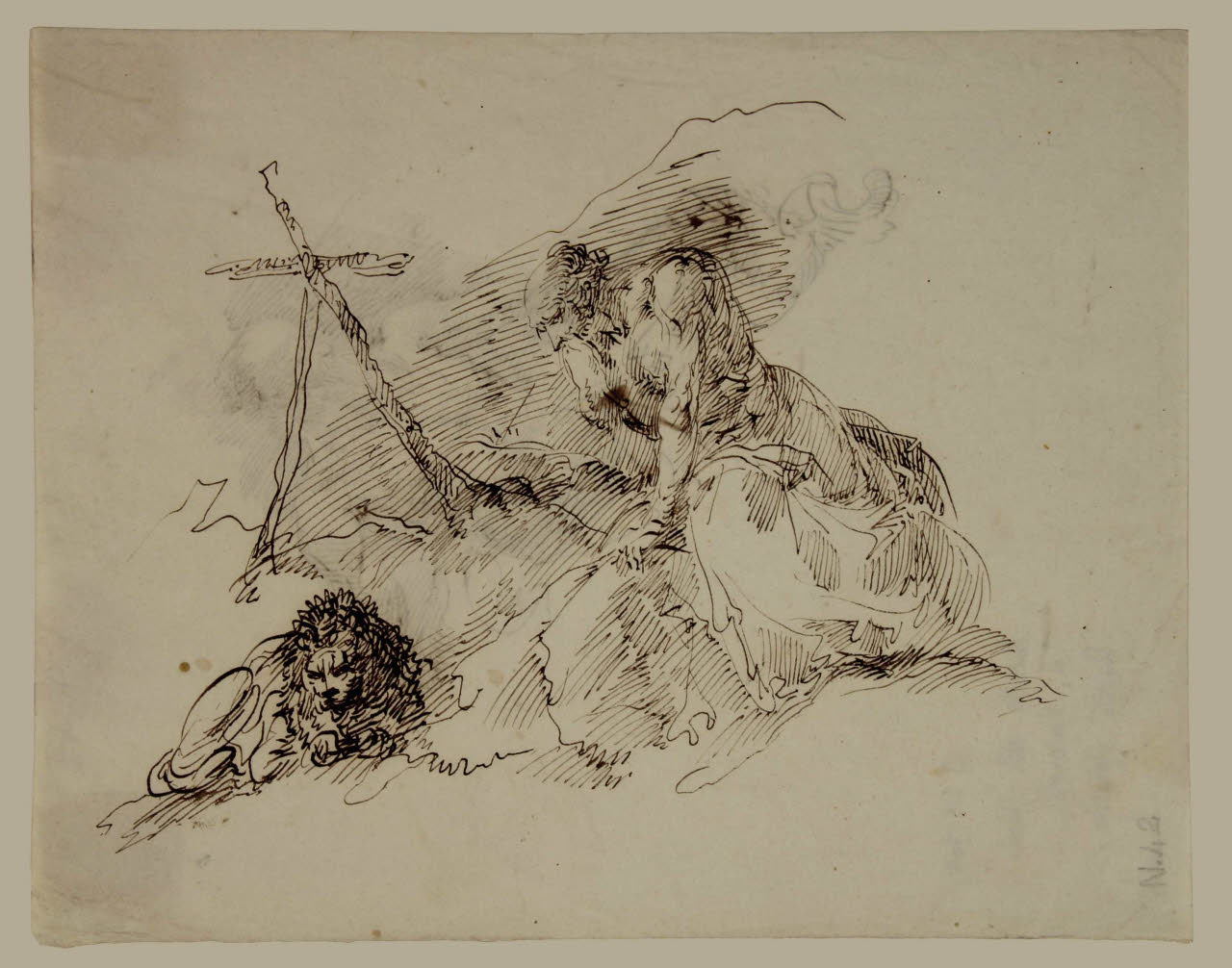 San Girolamo e il leone nel deserto, San Girolamo e il leone nel deserto (disegno) di Bison, Giuseppe Bernardino (secc. XVIII/ XIX)
