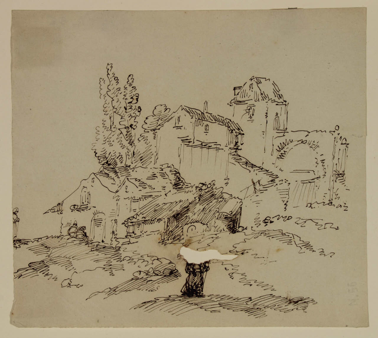 Paese con case e macchiette, Paese con case e macchiette (disegno) di Bison, Giuseppe Bernardino (secc. XVIII/ XIX)