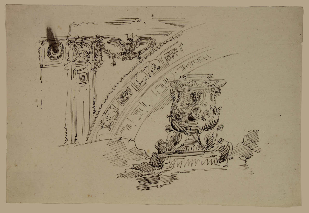 Studi di un'urna e di motivi ornamentali, Studi di un'urna e di motivi ornamentali (disegno) di Bison, Giuseppe Bernardino (secc. XVIII/ XIX)