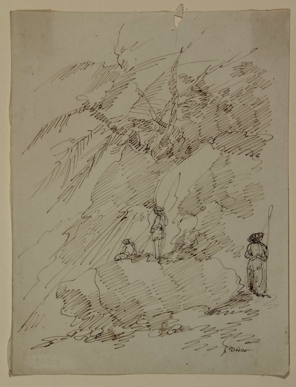 Particolare di paesaggio montuoso con macchiette, Particolare di paesaggio montuoso con macchiette (disegno) di Bison, Giuseppe Bernardino (secc. XVIII/ XIX)