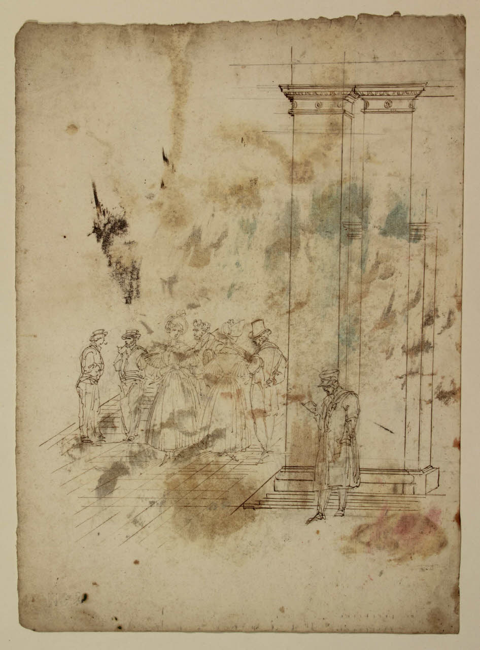 Composizione con gruppo di figure ed elementi architettonici, Composizione con gruppo di figure ed elementi architettonici (disegno) di Bison, Giuseppe Bernardino (secc. XVIII/ XIX)