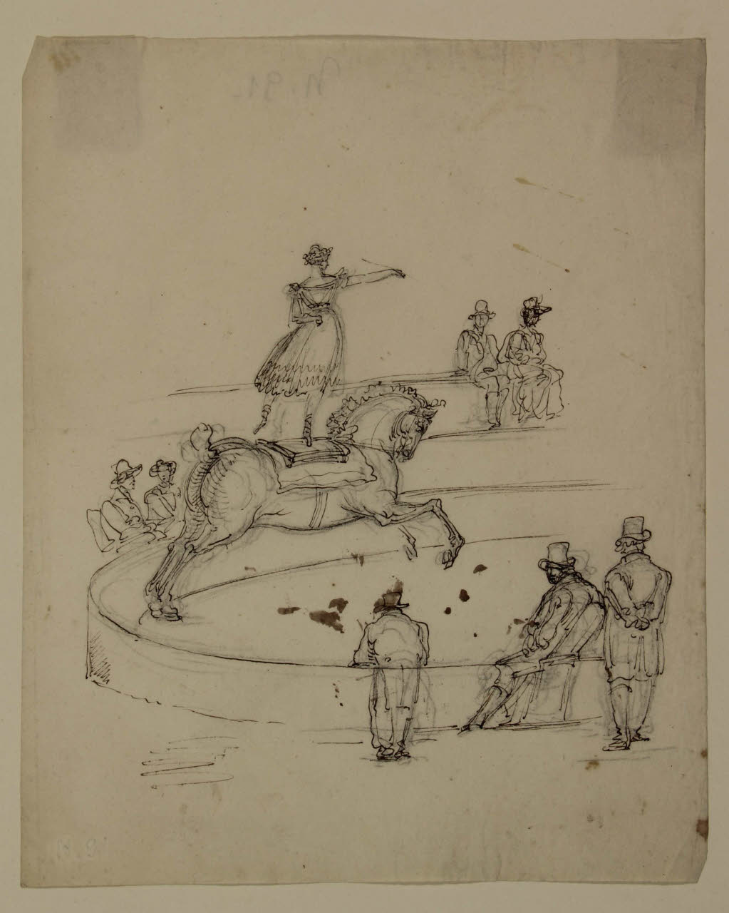 Interno di un circo equestre con una circense e spettatori, Interno di un circo equestre con una circense e spettatori (disegno) di Bison, Giuseppe Bernardino (secc. XVIII/ XIX)