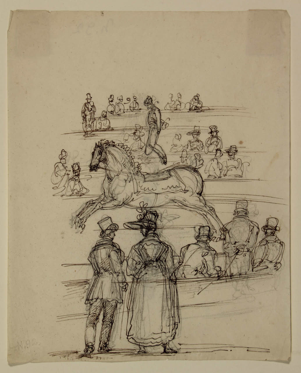 Studio per interno di un circo equestre con acrobata e spettatori, Studio per interno di un circo equestre con acrobata e spettatori (disegno) di Bison, Giuseppe Bernardino (secc. XVIII/ XIX)