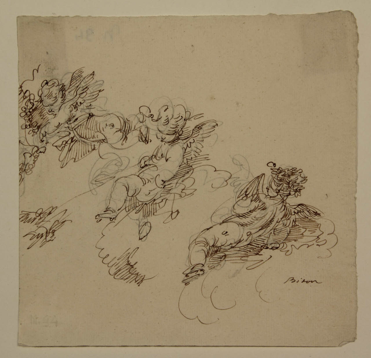 Putti alati tra le nuvole, Putti alati tra le nuvole (disegno) di Bison, Giuseppe Bernardino (secc. XVIII/ XIX)
