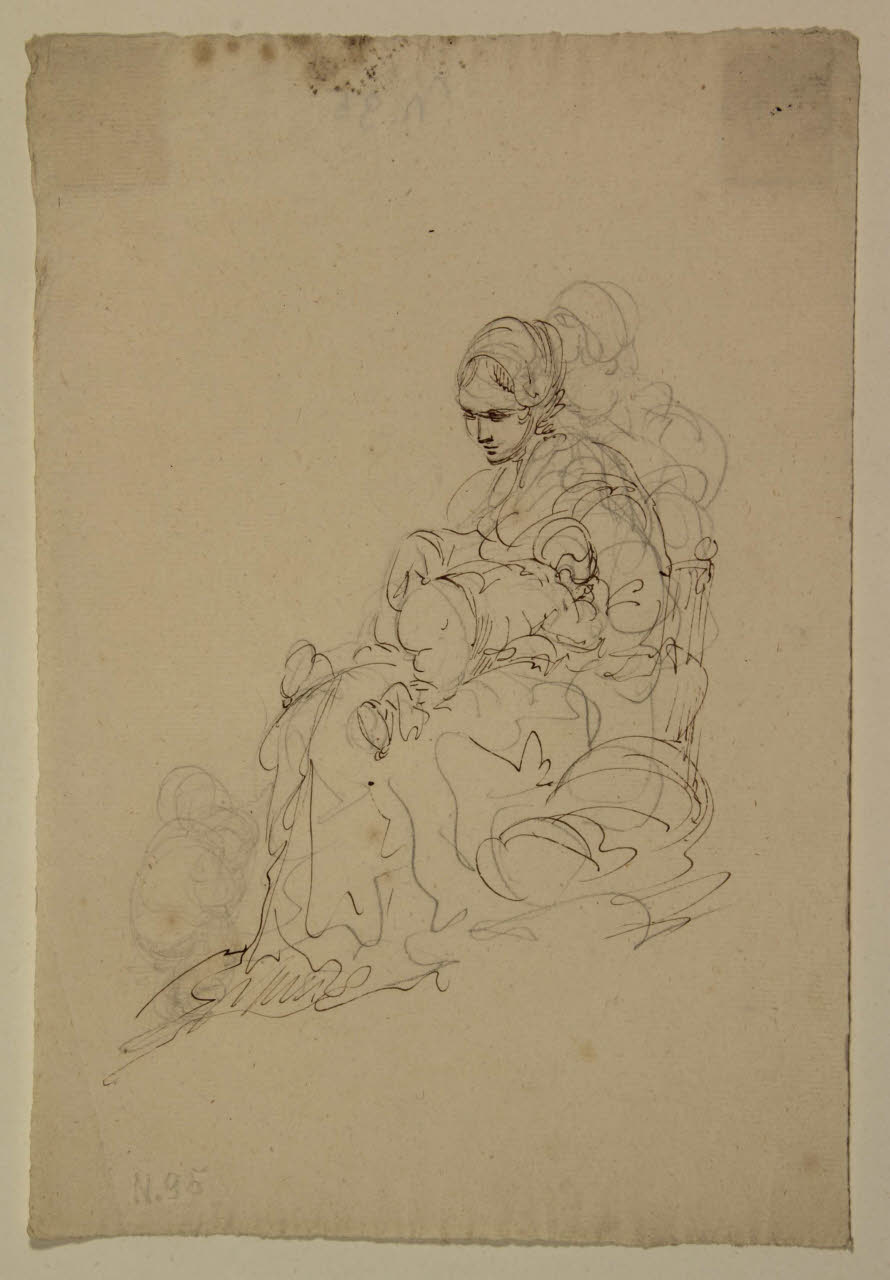 Figura femminile con bambino in grembo, Figura femminile con bambino in grembo (disegno) di Bison, Giuseppe Bernardino (secc. XVIII/ XIX)