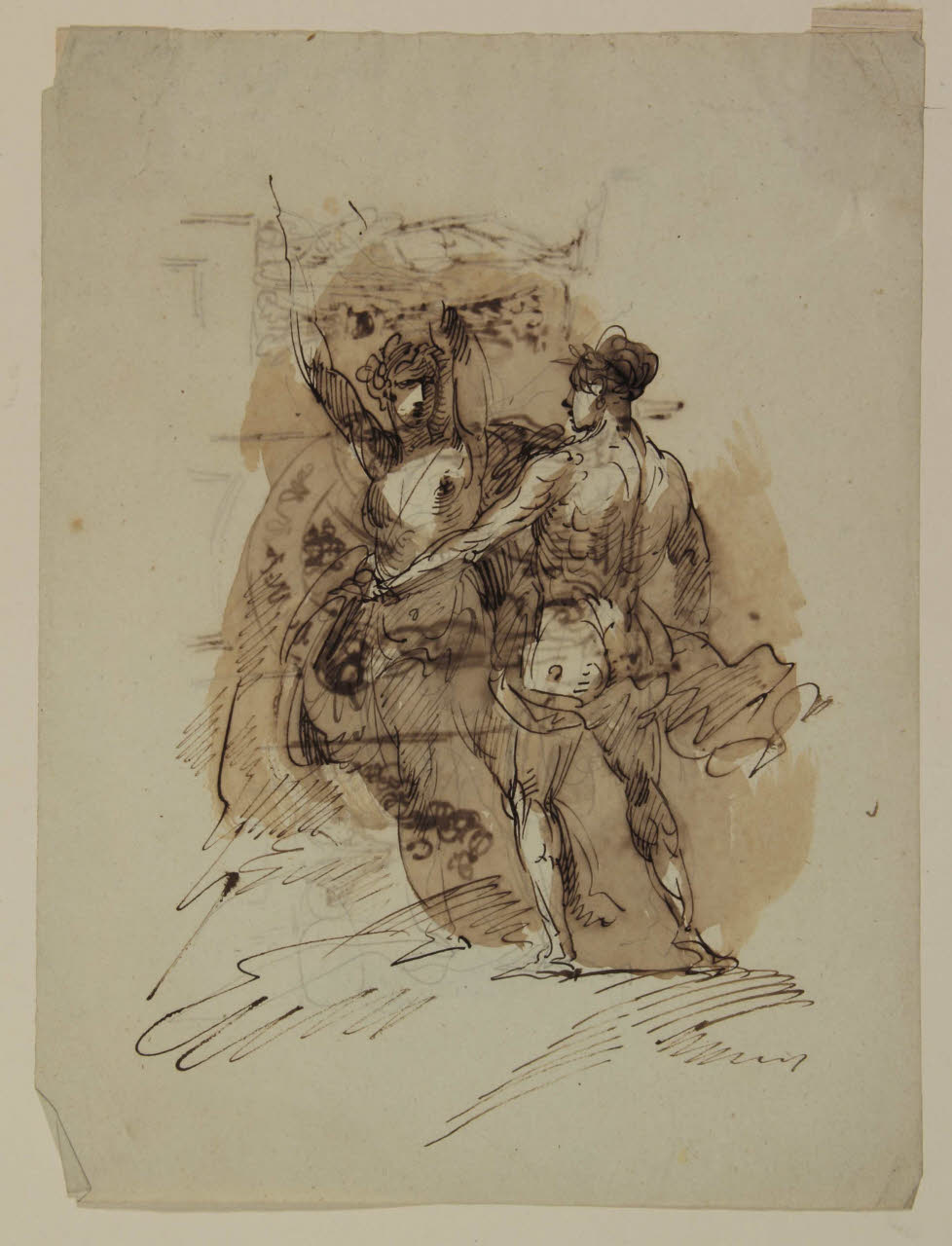 Due nudi panneggiati all'antica, Due nudi panneggiati all'antica (disegno) di Bison, Giuseppe Bernardino (secc. XVIII/ XIX)