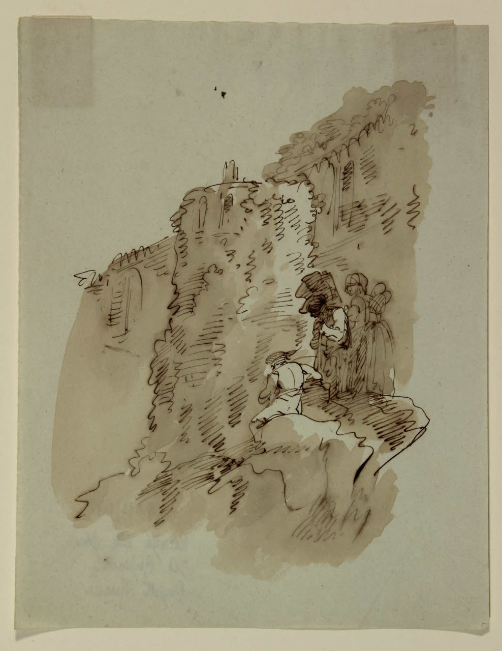 Paesaggio montuoso con figurette, Paesaggio montuoso con figurette (disegno) di Bison, Giuseppe Bernardino (secc. XVIII/ XIX)