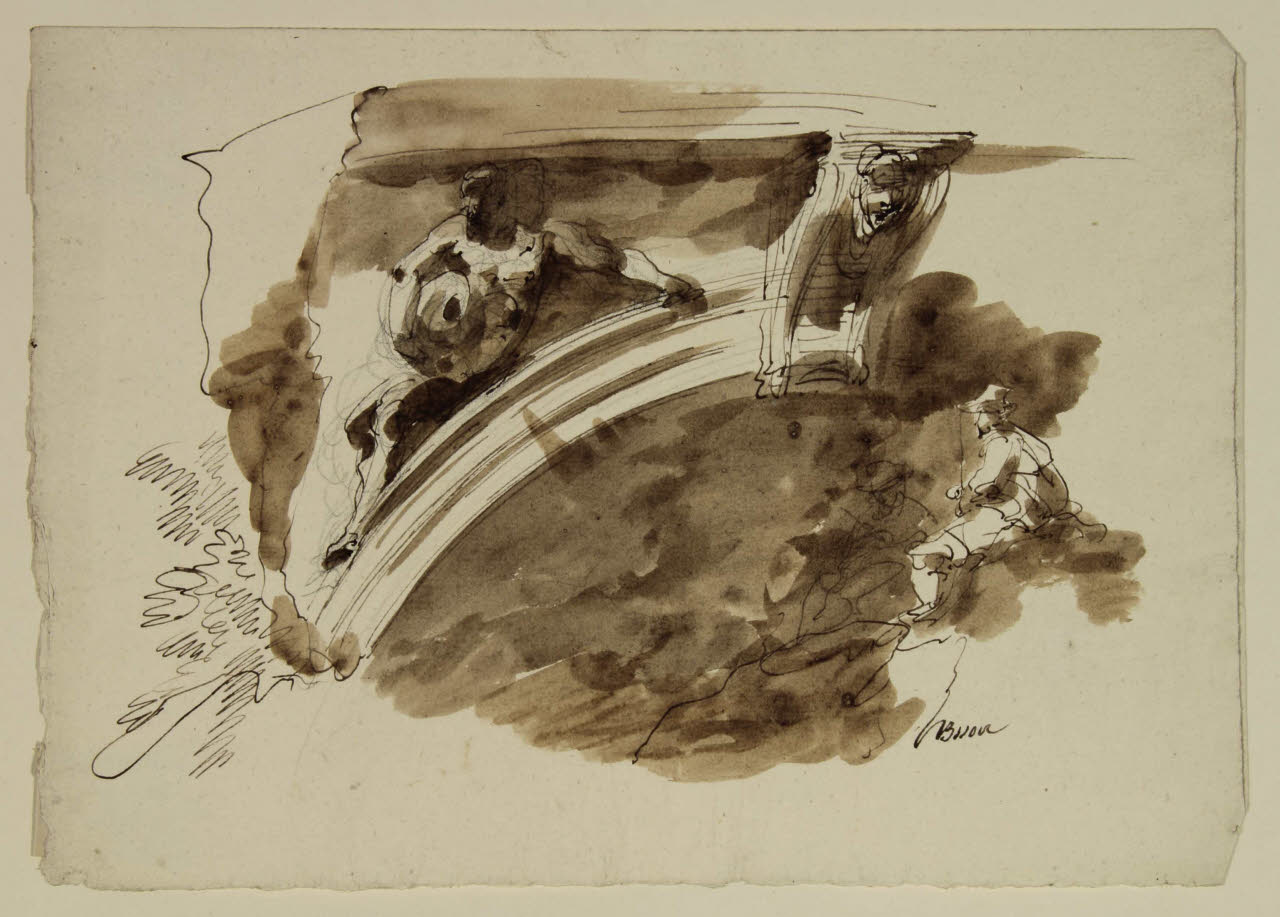 Studio di composizione con figure ed elementi architettonici, Studio di composizione con figure ed elementi architettonici (disegno) di Bison, Giuseppe Bernardino (secc. XVIII/ XIX)