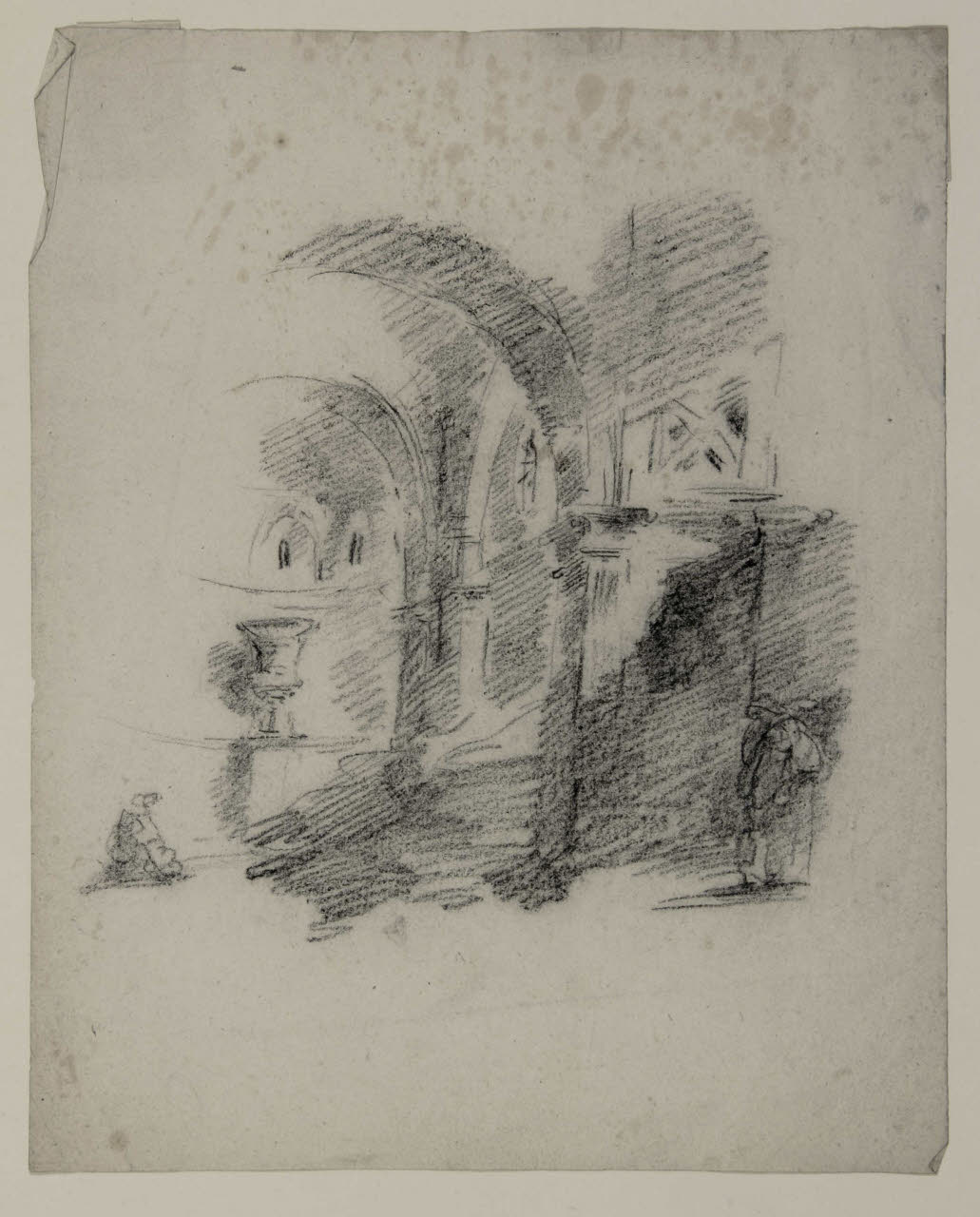 Interno di un edificio voltato con macchiette, Interno di un edificio voltato con macchiette (disegno) di Bison, Giuseppe Bernardino (secc. XVIII/ XIX)