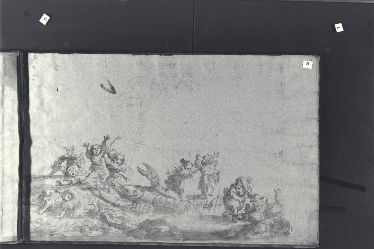 Nani assaliti da un'aragosta (disegno) di Albrici, Enrico; Albrici, Enrico (sec. XVIII)