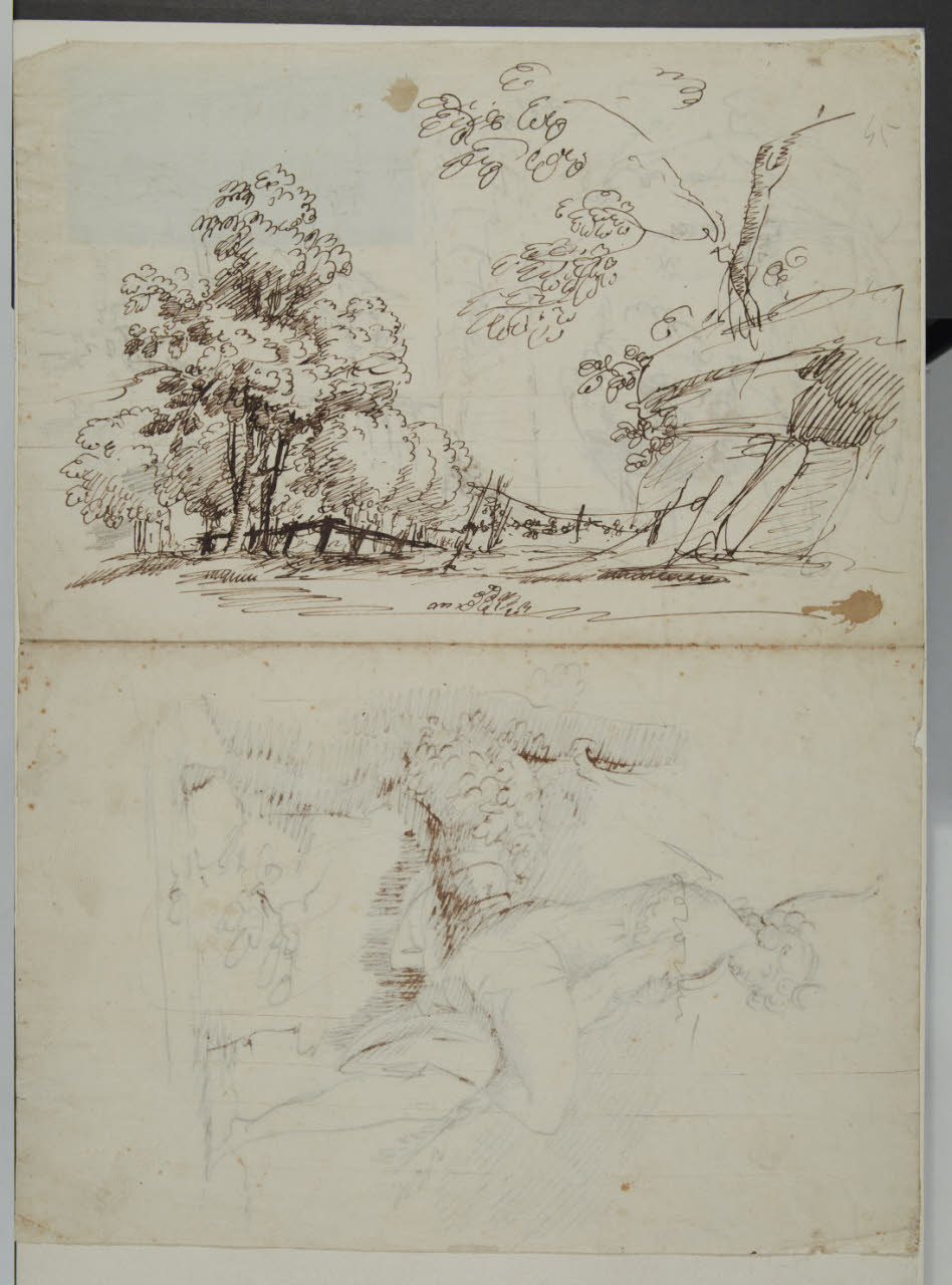 Fantasia scenografica con commediante di schiena e calesse lontano (disegno) di Bonomini, Paolo Vincenzo (secc. XVIII/ XIX)