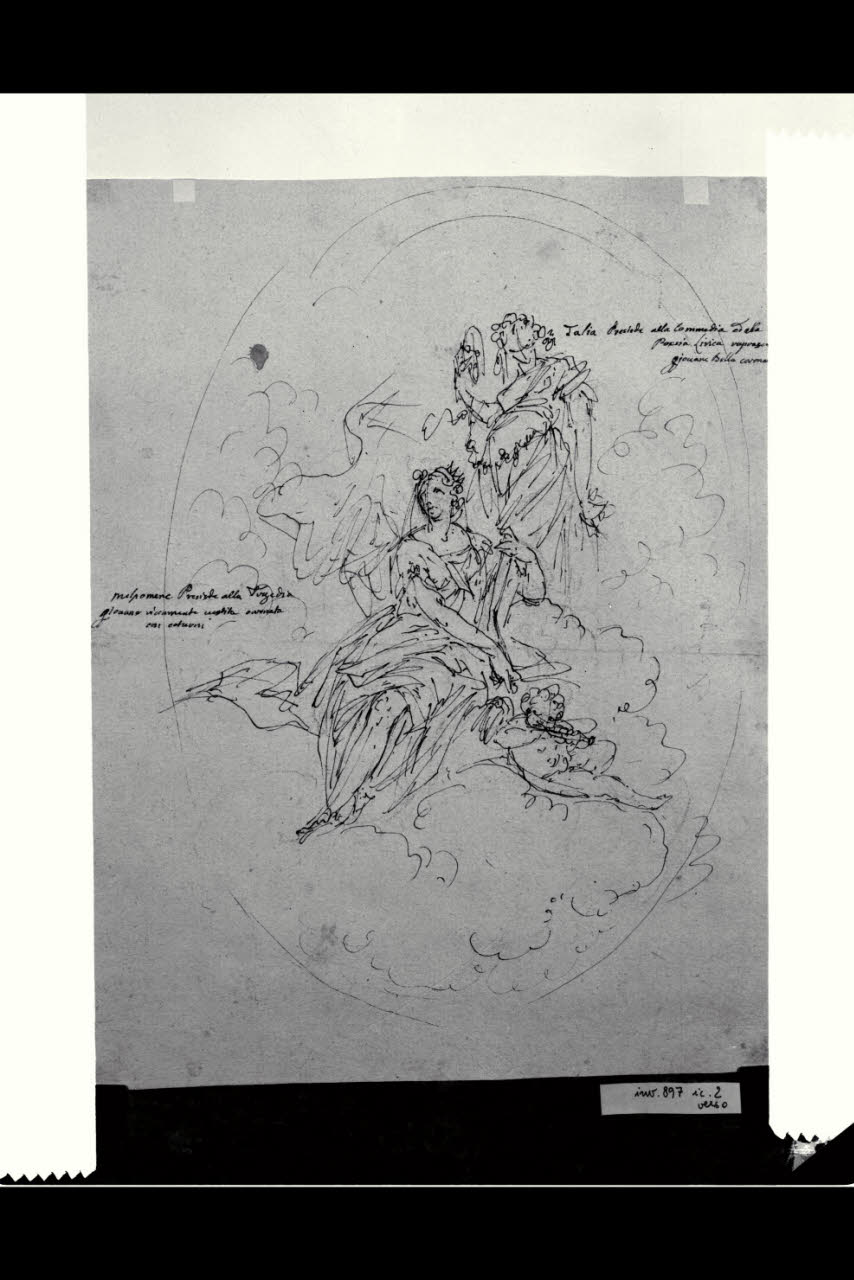 Talia e Melpomene (variante del soggetto sul recto) (disegno) di Bonomini, Paolo Vincenzo; Bonomini, Paolo Vincenzo (secc. XVIII/ XIX)