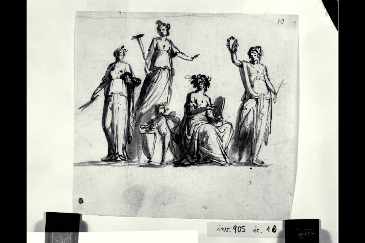 Quattro muse e un amorino (disegno) di Bonomini, Paolo Vincenzo; Bonomini, Paolo Vincenzo (secc. XVIII/ XIX)